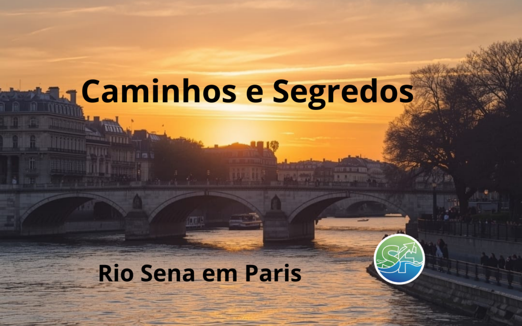 Os Segredos do Rio Sena: As Histórias que Fizeram Paris 2 Caminhos e segredos do Rio Sena em Paris ao entardecer, com pontes históricas e reflexo da cidade na água