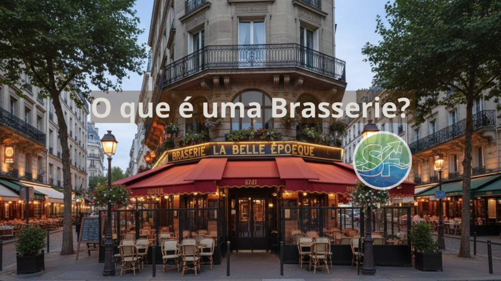 Fachada da Brasserie La Belle Époque em Paris, com mesas externas e toldo vermelho, ilustrando o guia sobre como comer bem e barato em Paris.